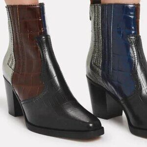 GANNI Western Colorblock Leather Ankle Boots Size 7 NIB
